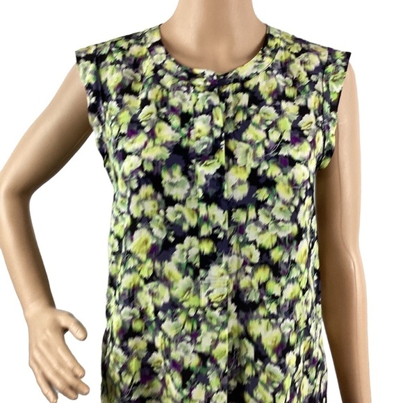 J.Crew Blouse Size 0 Green Floral Silk Sleeveless Top - Picture 2 of 7